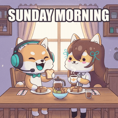 Cartoon Dog And Girl Sitting At Table Sunday Morning GIF