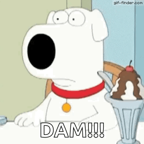 Cartoon Dog At Table With Ice Cream And Spoon GIF