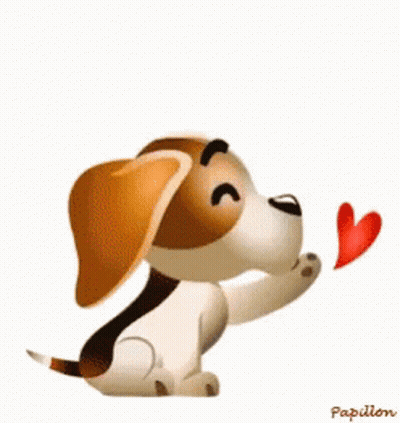 Cartoon Dog Blowing Kiss Holding Heart GIF