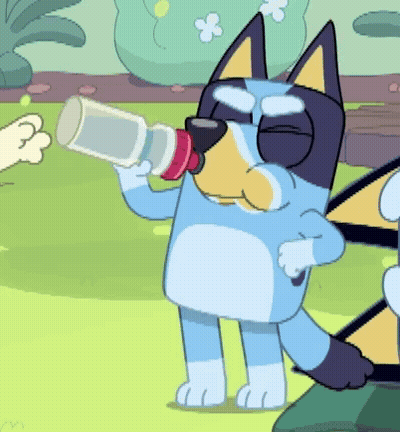 Cartoon Dog Drinking From Bottle In Grass GIF