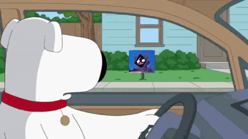 Cartoon Dog Driving Car Looking Out Window At Picture GIF