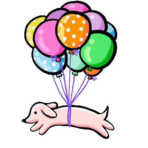 Cartoon Dog Flying With Balloons Sticker