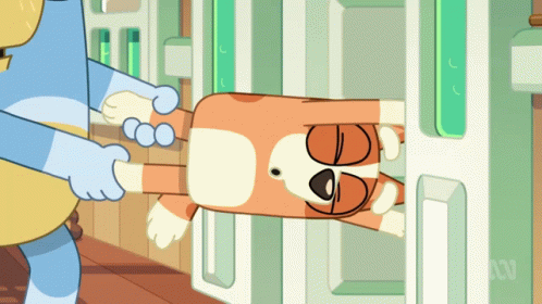 Cartoon Dog Hanging Upside Down On Door GIF