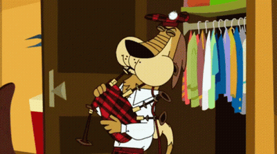Cartoon Dog Holding Bagpipe GIF