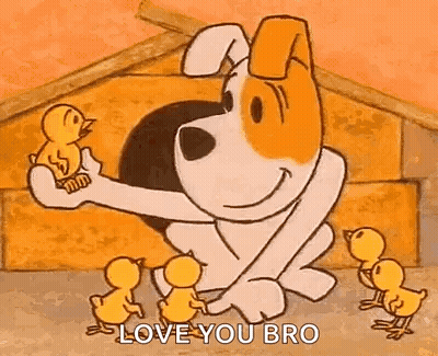 Cartoon Dog Holding Duck With Three Ducklings GIF