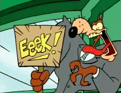 Cartoon Dog Holding Eeek Sign GIF