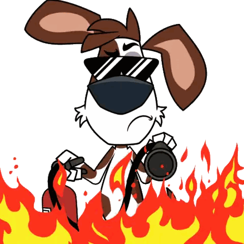 Cartoon Dog Holding Fire Extinguisher Sticker