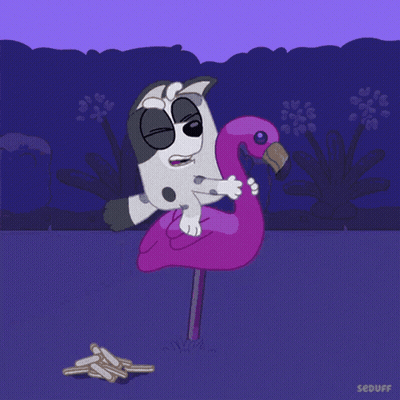 Cartoon Dog Holding Flamingo Seduff GIF