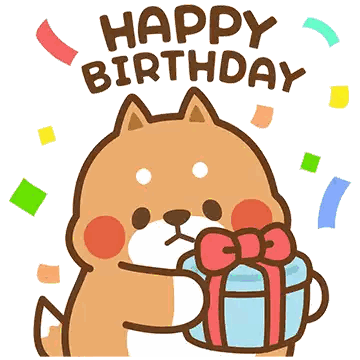 Cartoon Dog Holding Gift With Happy Birthday Sticker