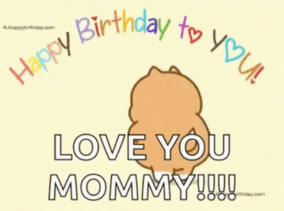 Cartoon Dog Holding Heart Saying Happy Birthday To You Love You Mommy GIF