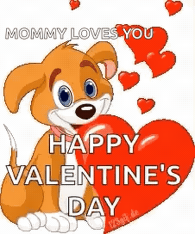 Cartoon Dog Holding Heart Saying Happy Valentines Day GIF