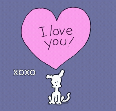Cartoon Dog Holding Heart Saying I Love You GIF