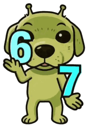 Cartoon Dog Holding Number 6 And 7 Sticker