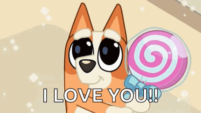 Cartoon Dog Holding Pink Lollipop Saying I Love You GIF