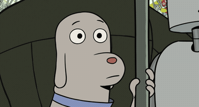 Cartoon Dog Holding Pole With Blue Collar GIF