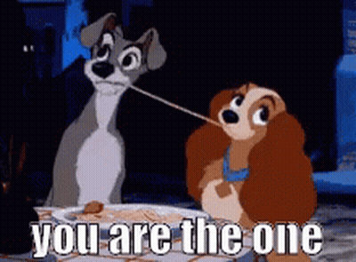Cartoon Dog Holding Spaghetti Next To Lady And The Tramp GIF