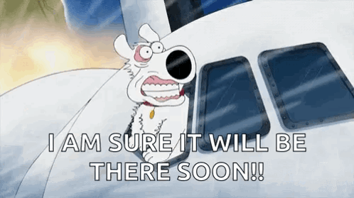 Cartoon Dog In Front Of Airplane I Am Sure It Will Be There Soon GIF