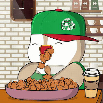 Cartoon Dog In Green Hat Eating Fried Chicken GIF