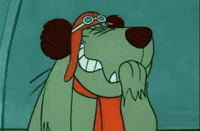 Cartoon Dog In Hat And Goggles Scratching Nose GIF
