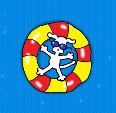 Cartoon Dog In Life Preserver On Blue Background GIF