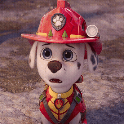 Cartoon Dog In Red Fireman Helmet With Paw Print GIF
