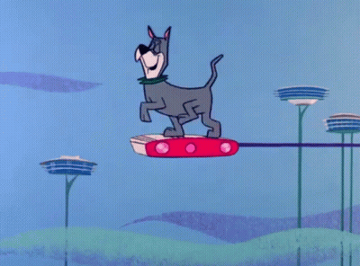 Cartoon Dog Jumping Over Rocket GIF