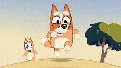 Cartoon Dog Jumping While Two Dogs Watch GIF