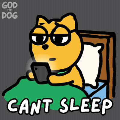 Cartoon Dog Laying In Bed Looking At Phone Saying Cant Sleep GIF
