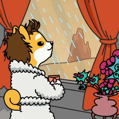 Cartoon Dog Looking Out Window With Coffee GIF