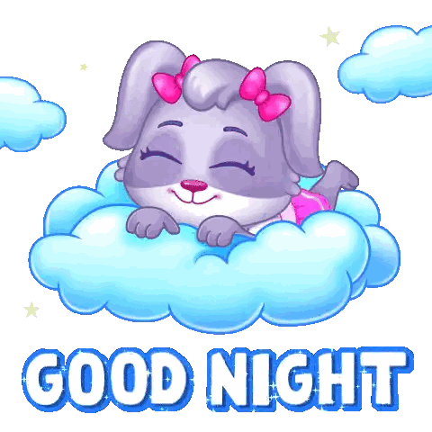 Cartoon Dog Lying On Cloud Good Night Sticker