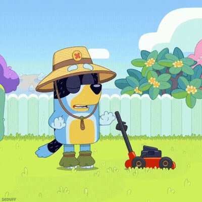 Cartoon Dog Mowing Grass Saying Okay GIF