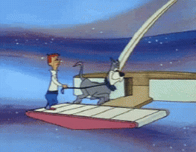Cartoon Dog Pulling Man On Boat GIF