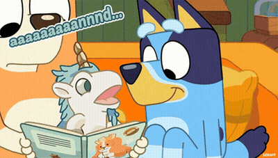 Cartoon Dog Reading Book To White Unicorn GIF