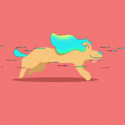 Cartoon Dog Running On Pink With Purple Mane GIF