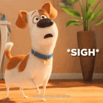 Cartoon Dog Sighing With Blue Collar GIF