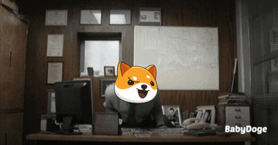 Cartoon Dog Sitting At Desk Babydoge GIF