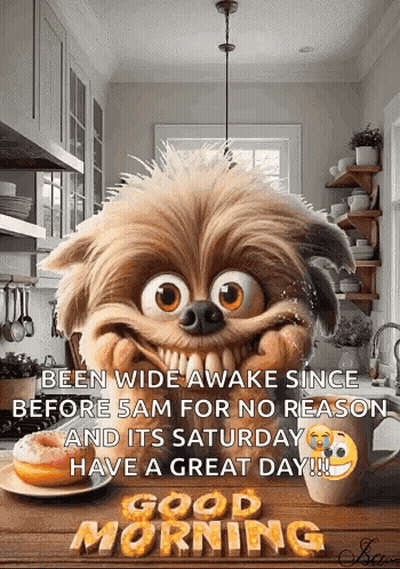 Cartoon Dog Sitting At Kitchen Table GIF