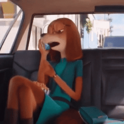 Cartoon Dog Sitting In Back Seat Talking On Phone GIF