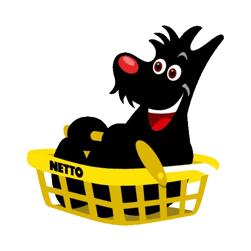 Cartoon Dog Sitting In Netto Basket Sticker