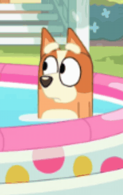 Cartoon Dog Sitting In Pink Pool GIF