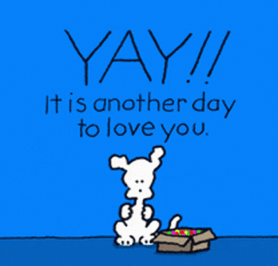 Cartoon Dog Sitting Next To Box Saying Yay GIF