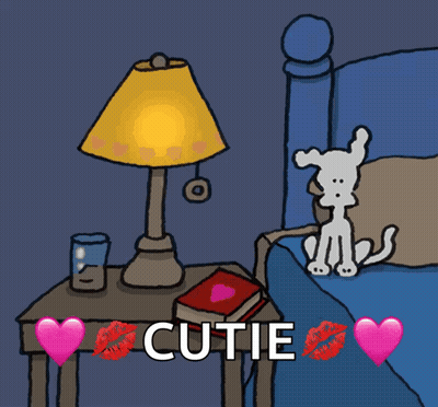 Cartoon Dog Sitting On Bed Saying Cutie GIF