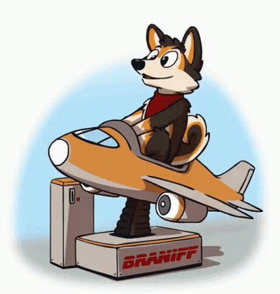 Cartoon Dog Sitting On Braniff Airplane Ride GIF