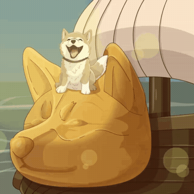 Cartoon Dog Sitting On Giant Dog Head GIF