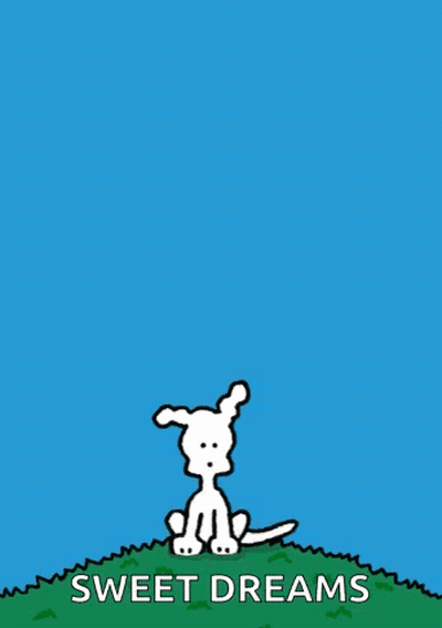 Cartoon Dog Sitting On Grassy Hill Sweet Dreams GIF
