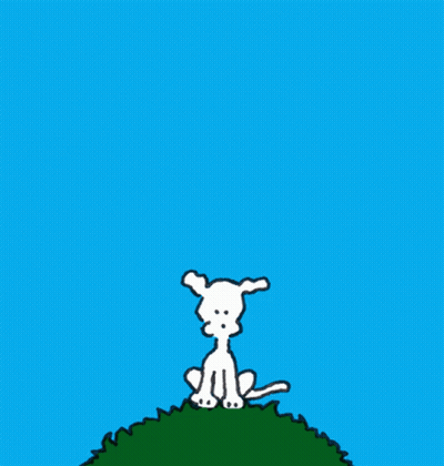 Cartoon Dog Sitting On Hill With Heart In Sky GIF