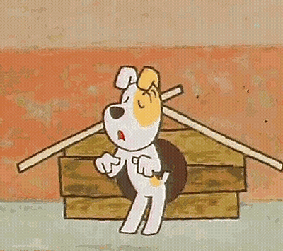 Cartoon Dog Standing In Front Of Doghouse GIF