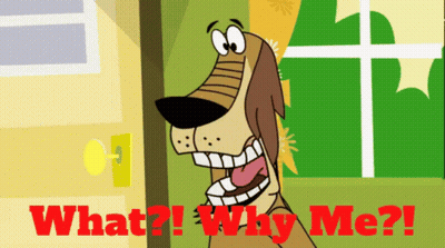 Cartoon Dog Standing In Front Of Door Saying What Why Me GIF