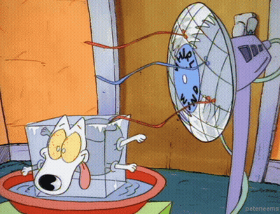 Cartoon Dog Standing In Front Of Fan Saying We GIF