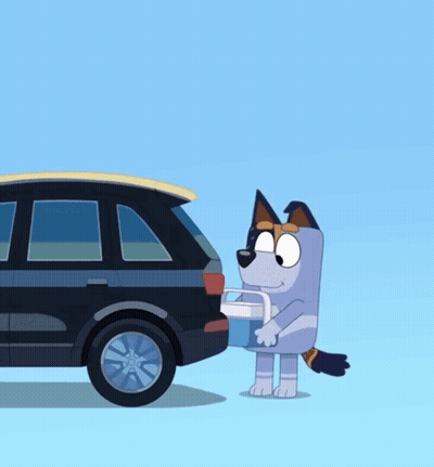 Cartoon Dog Standing Next To Black SUV GIF